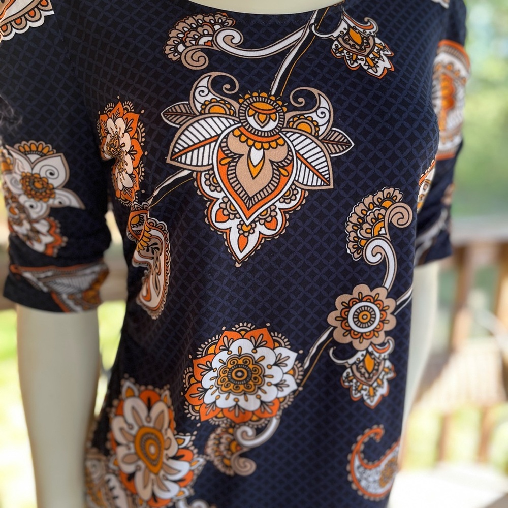 Alfani Navy Floral-Print Top with Orange and White Accents